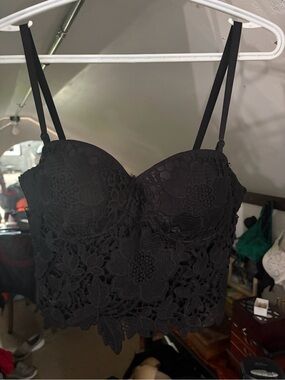 Floral Lace Longline Bralette in Black